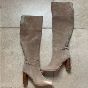 Michael Kors Cream Suede Heel Over the Knee Boots